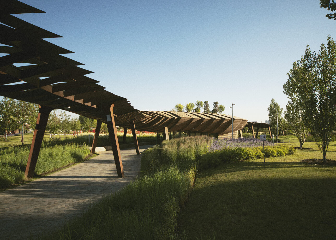 Pergola és természetes hatású növénykiültetés